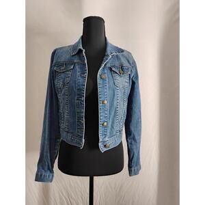 I Love H81 Junior's Small Blue Distressed Denim Cropped Jacket